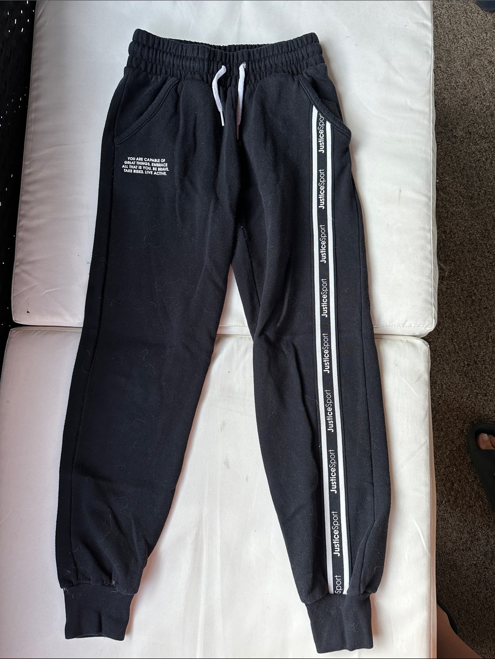 Justice Black Sweatpants with White Stripe Detail